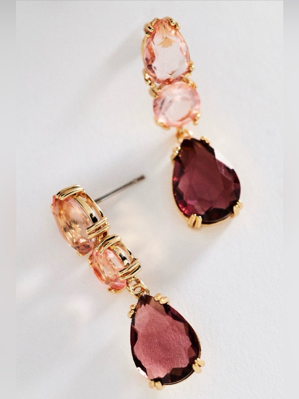 Anthropologie Gradient Crystal Drop Earrings, RED/PINK NWT